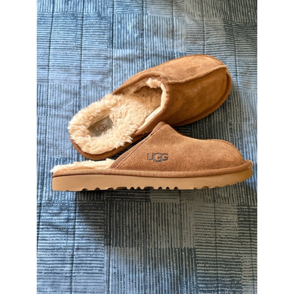 UGG Keegan Leather Slide Slippers US 4 EU 36 Brown Fur Lined Plush Shoes
